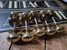 ANTIQUE Vintage OLD reclaimed brass round Door knobs Handles push pull 5 sets 