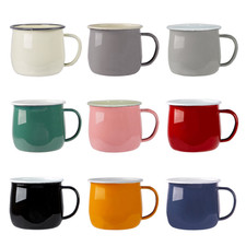 Coloured Enamel Belly Mugs Home Outdoor Metal Camping Tea Coffee Cups 375ml