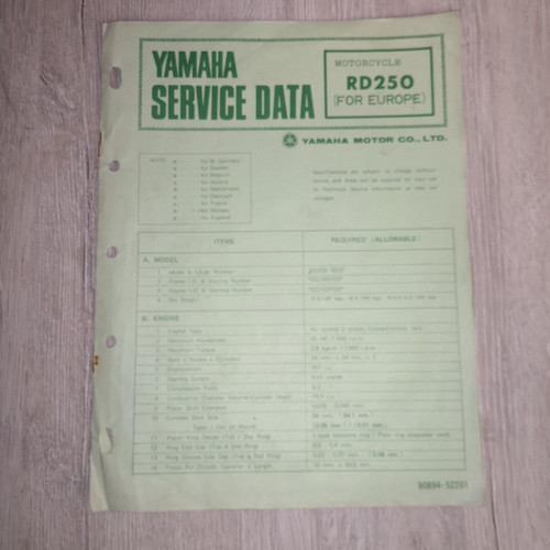 Rd250 522 yamaha service sheet - yamaha,