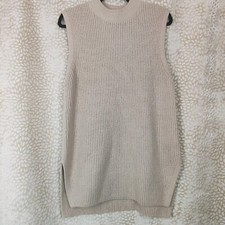 H&M Womens Knit Sweater Vest Beige Wool Blend Side Slits Mock Neck Size Small