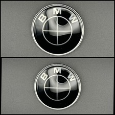 BMW GLOSS BLACK ROUNDELS FRONT AND REAR 82mm 74mm PAIR OF BADGES