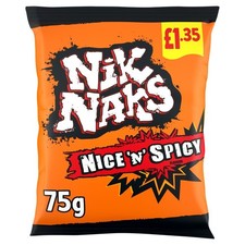 20 x Nik Naks Nice ‘N’ Spicy 75g  Full Sealed Box – Crunchy Corn Snack Share Bag