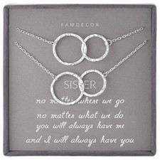 Sister Gifts for Sister Necklaces Sterling Silver Hammered Interlocking Circle N
