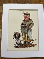 Bryn Parry Comic Country Shoot MOUNTED PRINT 10x8” Man Dog Scruffy Drink Smoke