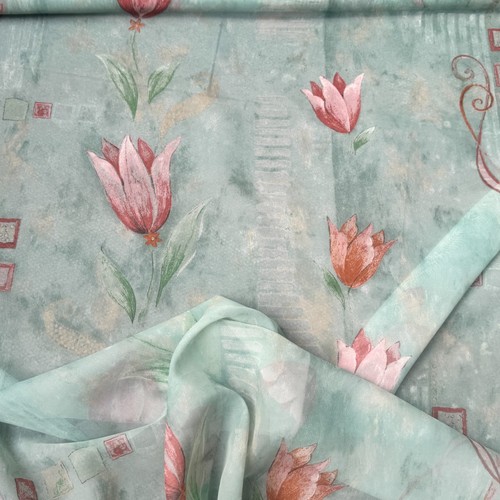 Net curtain voile floral - net, peach