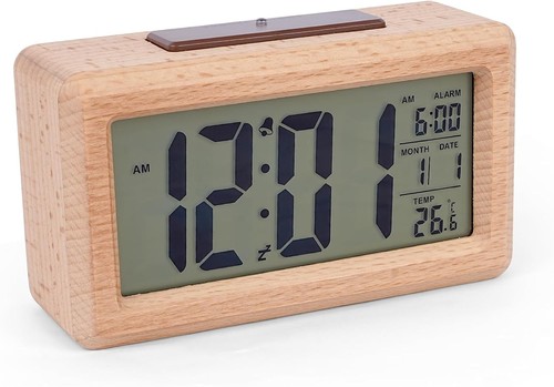 Wooden digital alarm clock - wooden,