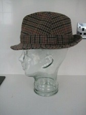 VINTAGE ROBBIE CHRISTYS LONDON TRILBY CHECKED HAT MADE IN ENGLAND 100% LAMBSWOOL