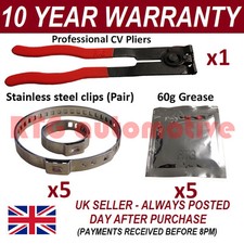 CV BOOT CLAMPS PAIR INNER & OUTER x5 CV GREASE x5 EAR PLIERS x1 KIT 4.5