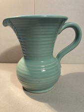 Lovely Art Deco Ribbed Jug By Lovatts Stoneware In Pale Jade Green