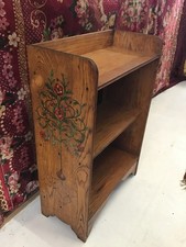 Antique Wooden Book Case With Handpainted Floral Sides 