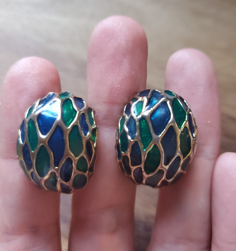 Blue vintage enamel clip - blue,