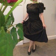 Vintage 1980s Black Prom Dress UK 10 Tulle Underskirt Embroidered