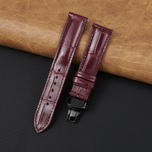 Burgundy leather watch strap - leather,