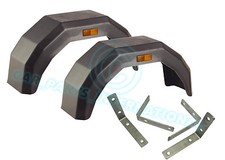 2x Plastic Trailer Mudguards Mud Guards 10" 12" wheel Reflector & Mount Brackets