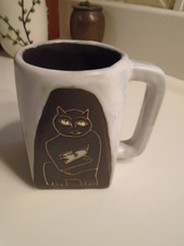 Vintage Mara CATS Stoneware Mug modernist Mexican Pottery Design
