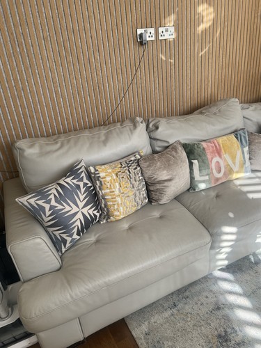 Used cream leather corner sofa - cream,