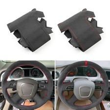 Hand Stitch Suede Steering Wheel Cover Leather Cover For Audi A3 8P A4 B8 A5 A6 4-Spoke