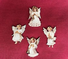 4pc Victorian Angel Christmas tree decorations set of 4, wooden 2D Eco friendly