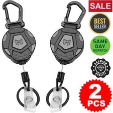 2x Heavy Duty Retractable Keyring Pull Key Chain Clip Recoil Holder Steel Cord