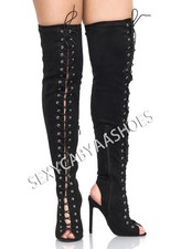 Ladies thigh high black suede