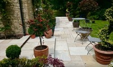 Sample of Tumbled & Honed Fossil Mint Indian Sandstone Paving Patio Slabs x 22mm