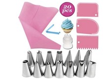 KOKSI 20-Piece Cake Decorating Kit with Silicone Pastry Bag, 14 Piping Tips, 1 
