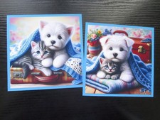 EXCLUSIVE == 2 x PEEPING WESTIE PUP & KITTEN UNDER A BLANKET  Card  Toppers 