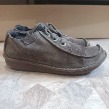CLARKS Grey Suede 'Funny Dream' Flat Lace Up Shoes UK 6D