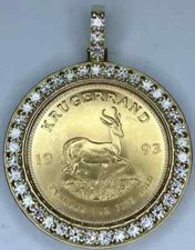 South Krugerrand PendantLab Created 2Ct Round Cut Diamond 14K Yellow Gold Plated