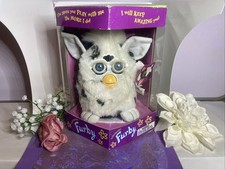 Vintage 1998 Furby. White With Black Spots. Blue Eyes. With Tag And Box. Rare.