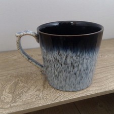 Denby Halo Heritage Mug Straight Side Scroll Handle Blue and Grey Speckled Ombre