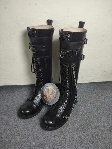 Men black leather knee high - black,