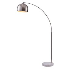 Teamson Home Arc Curved Standing Floor Lamp with Bell Shade & Marble Base Silver