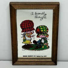 Vintage Bonnie Bonnets Raphael Tuck A Friendly Thought Framed Kitsch Mirror 1977