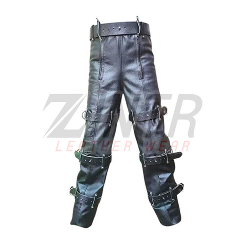 Men black leather motorcycle - men's,