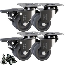 DSL Twin Caster Wheels Set of 4 TPR Heavy Duty Braked 50mm Swivel Castor Wheels