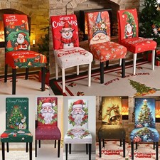 Christmas Party Stretch Banquet Chair Cover Santa Snowman Dining Seat Covers