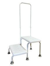 Double Step Stool with Handrail Heavy Duty 2 Steps non Slip Bath Bedroom Seniors