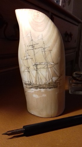 Scrimshaw style wooden tooth - style,