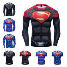 Men's Summer T-shirts Superhero Superman Compression Tights Tops Fitness T shirt