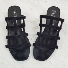 [ SOLSANA ]  Womens Black Spencer Mules Cage Heels Shoes RRP$179 | Size EUR 38