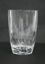 Kjellander Swedish Art Glass Engraved Vase Thistle & Wheat Design Signed