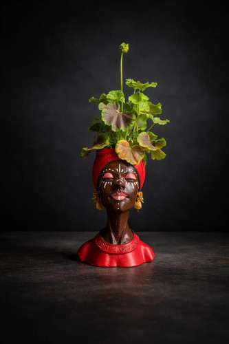 Afro head planter woman bust - head,