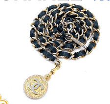 Chanel Coco Mark Leather Vintage Chain Belt Black 32.2 inch