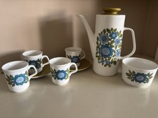 Beautiful Vintage meakin topic Coffee Set With Four Cups and Sugar Bowl