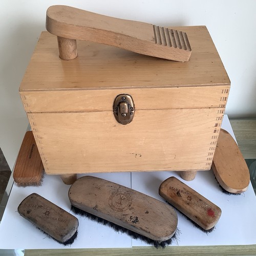 Vintage wood shoe shine valet - vintage,