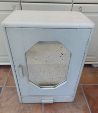 Vintage French medicine cabinet, bathroom wall cupboard, white wood, mirror door