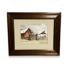 Beswick 1985 Original Watercolor Hunting Scene Pheasant Barn Rustic Framed Art