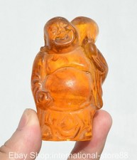 2.8" Old Chinese Natural Amber Carved Fengshui Maitreya Buddha Statue