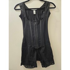 Womens Black Full Body Shapewear Corset Zipper Lace Trim Size Medium